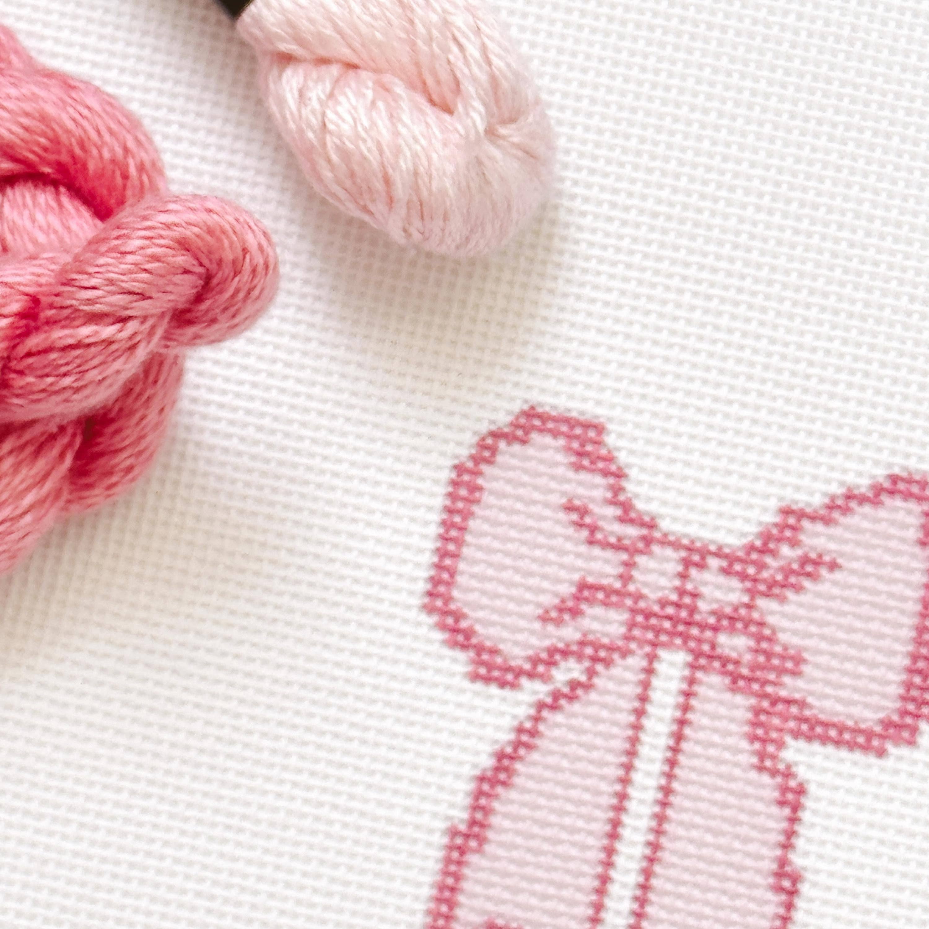 Cotswold Co Designs - Wholesale Embroidery/Cross Stitch Supplies - Hand Painted Coquette Bow 2.5” Needlepoint Canvas 18 Mesh Coquette Needlepoint Canvas Bow Hand Painted3