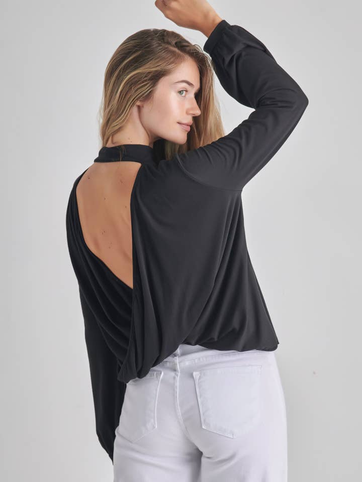 LONG SLEEVE BACKDROP MOCK NECK TOP for wholesale by O2 Denim