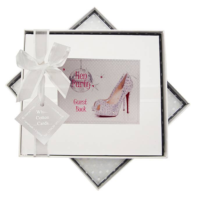 Hen Party Shoe & Glitterball - Libro degli ospiti (HG3) per la vendita all'ingrosso da parte di White Cotton Cards
