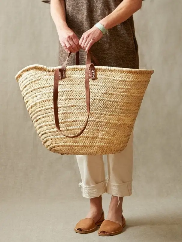 HandmadeBestSeller - Vente Sac de plage - Panier de marché français artisanal en cuir1