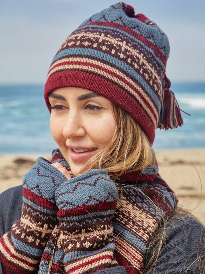 Intarsia Knit Beanie Hat for wholesale by Zig Zag Asian Collection