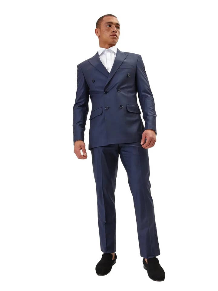 NAVY SOLIDO Abito da uomo Ron Tomson doppiopetto in lana Merino Super 120s, blu navy in vendita all'ingrosso su Faire15