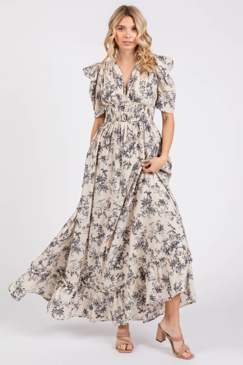 Peace Love Line – wholesale Klänning - Dam – PL5166 - BLOMMIG TRYCKT VÄVD MAXIKLÄNNING2