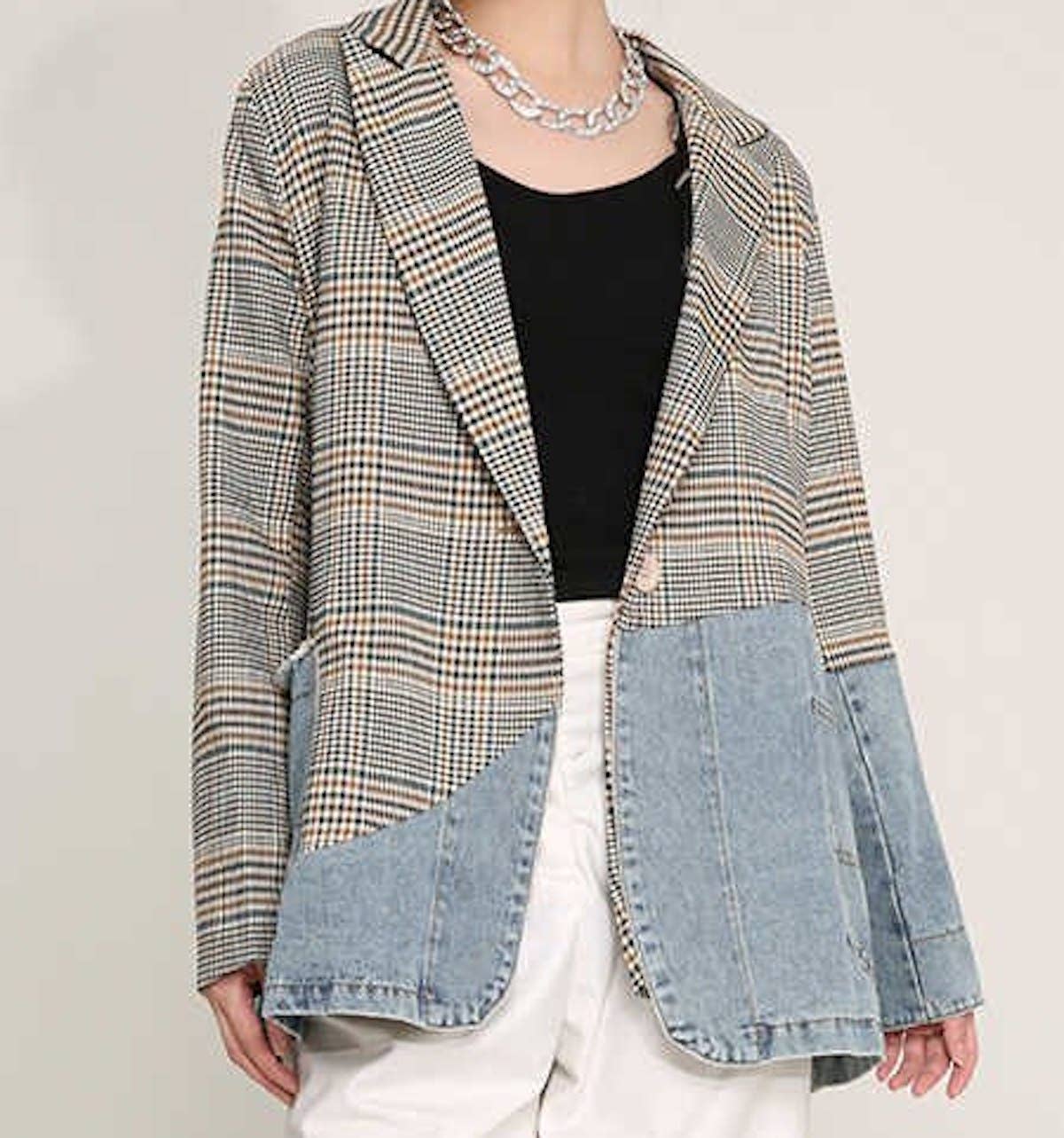 Luxe & Leather by Madonna & Co - Vente Blazer – femme - Blazer en jean à carreaux 2