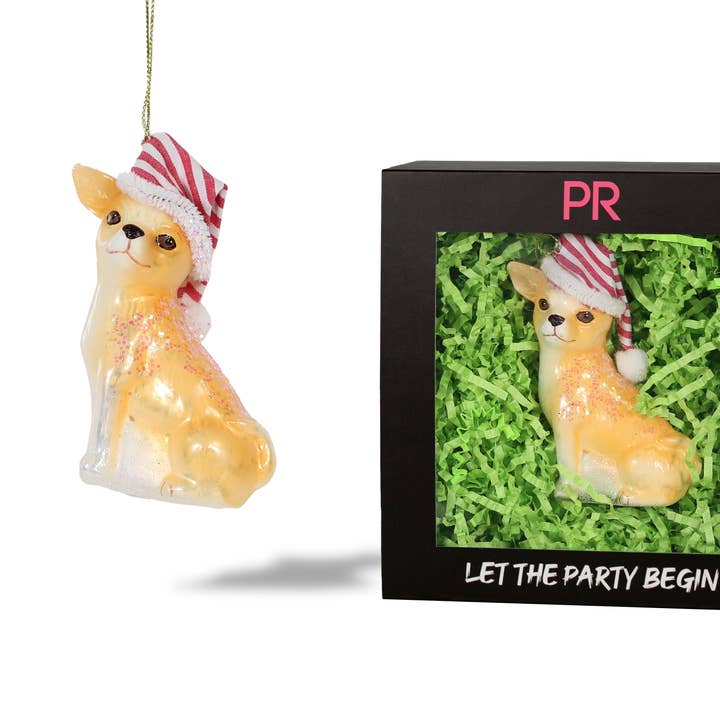 Party Rock | Chihuahua With Hat Glass Ornament for wholesale by Party Rock Ornaments