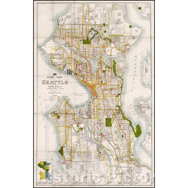 Historic Map - Guide Map Of Seattle, 1924, Kroll Map Company for wholesale by Historic Pictoric
