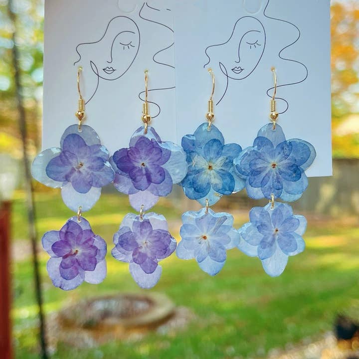 Hydrangea Handmade Earrings, nature lover botanical gift for wholesale by Daisy Moon by Hillerland