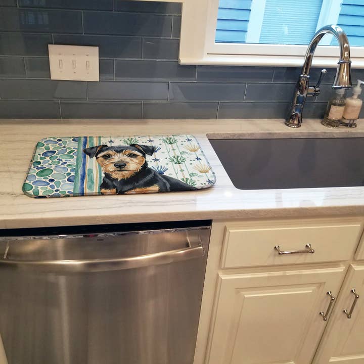 Zwart en Tan Norfolk Terrier Kust Zeeglas Schotel Droogrek voor wholesale door Caroline's Treasures