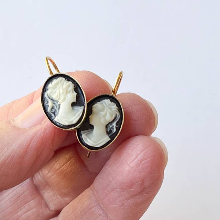 Nest Pretty Things - Wholesale Dangle Earrings - Small Black Cameo Earrings3