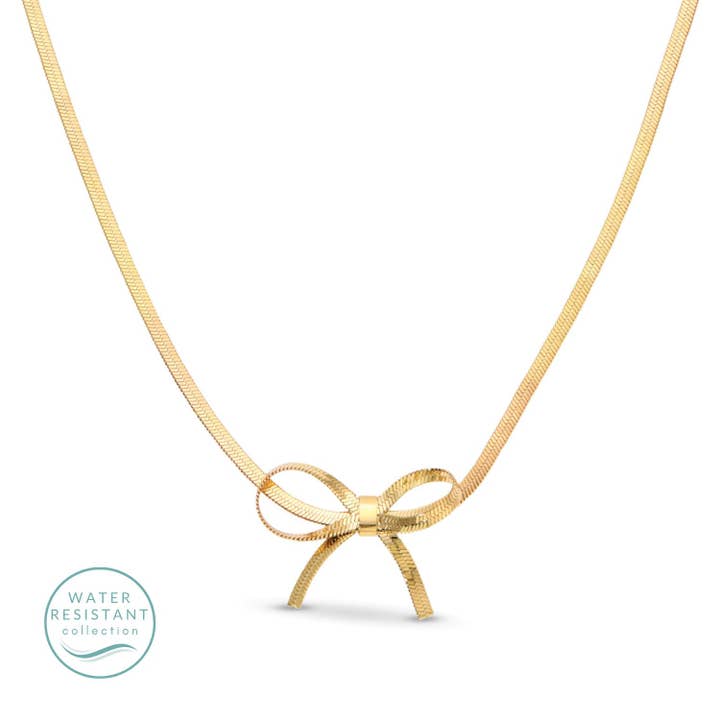 Splendid Iris - Wholesale Pendant/Charm Necklace - Put A Bow On It! Delicate Bow Necklace, Water Resistant