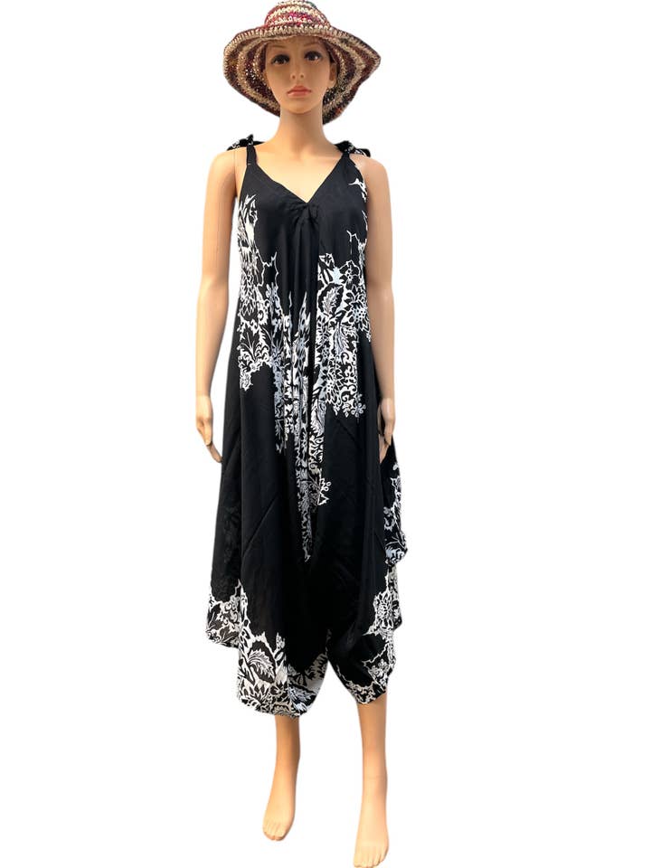 Rayon Multi Dye Print Overall Jumpsuit KTB444 for wholesale by Rising International Inc