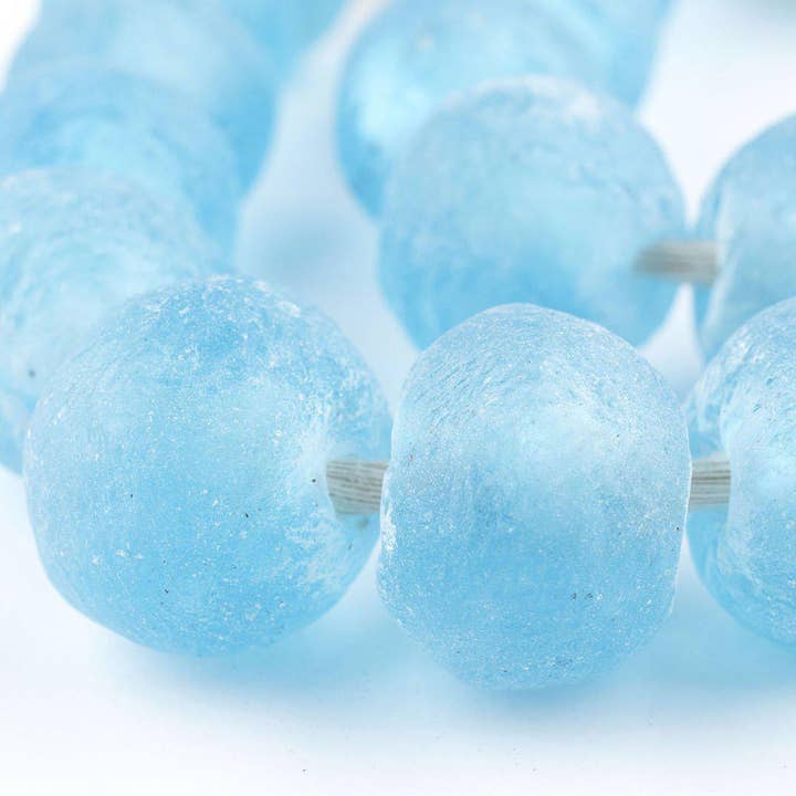 The Bead Chest - Wholesale Beads - 23mm Jumbo Baby Blue Recycled Glass Beads1