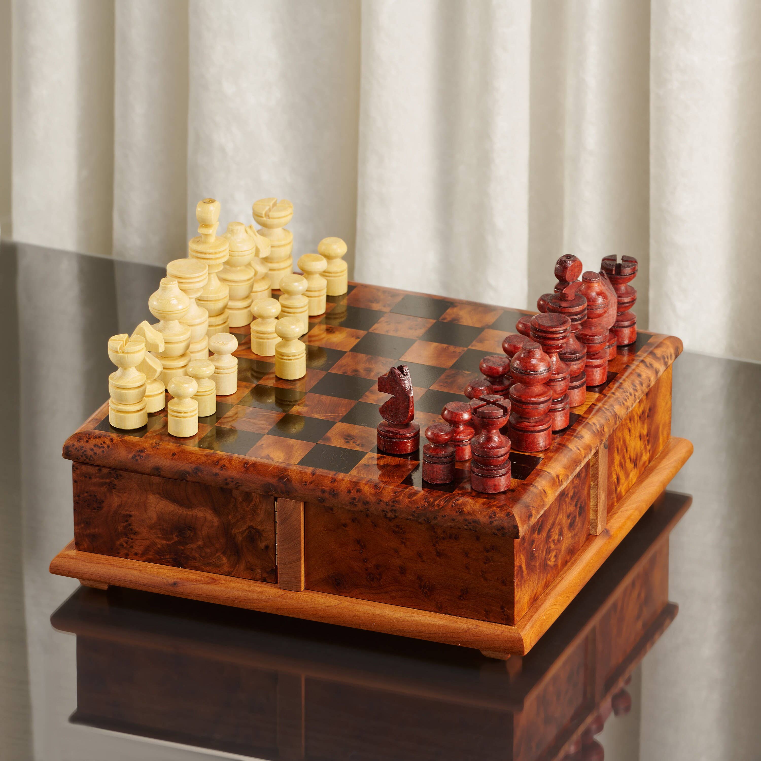 Yemma Goods - Wholesale Board Game - Thuya Wood Rotary Chess Board With Folding Compartments5