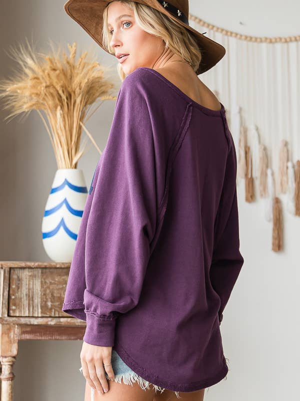 PURPLE T1139-1B Graphic Semi- Crop Top, Gameday for wholesale on Faire6