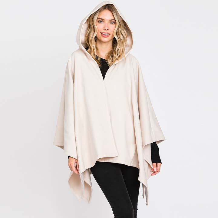 Solid Ruana Poncho met capuchon voor wholesale door Sensibling Corp.