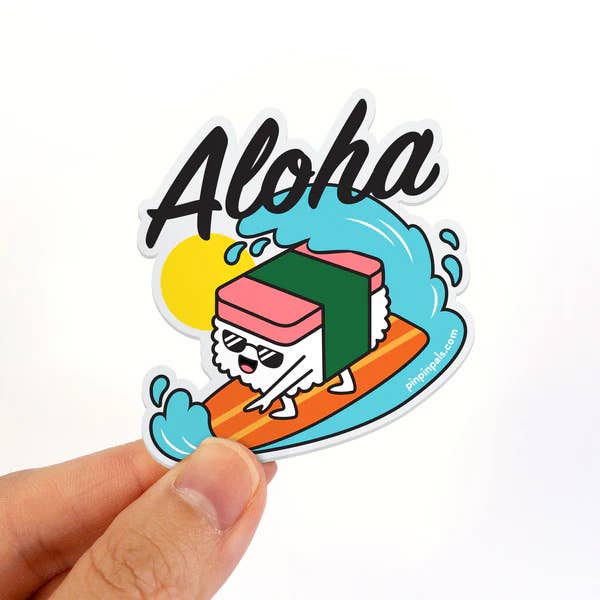 Pals & Co. - Wholesale Sticker - Musubi Surfing Aloha - Vinyl Sticker2