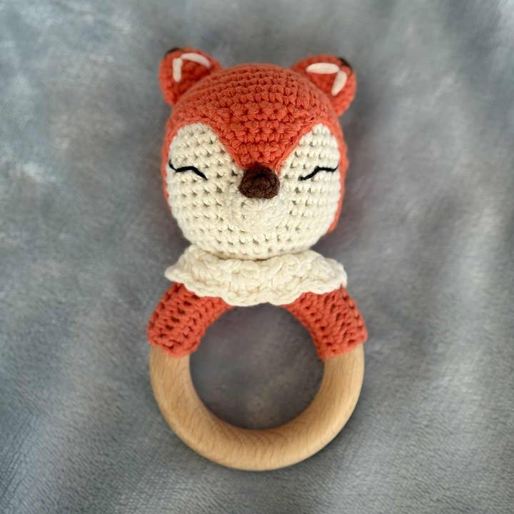 Animal Hand Crochet Rattles - Fox-Woodland Friends for wholesale by Wonderjoys Baby Co