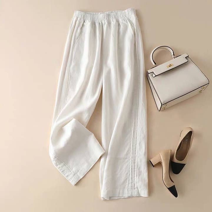 UZ Wholesale Store - Wholesale Pants - Women's - Cotton Linen Wide-Leg High-Waisted Thin Crop Pants