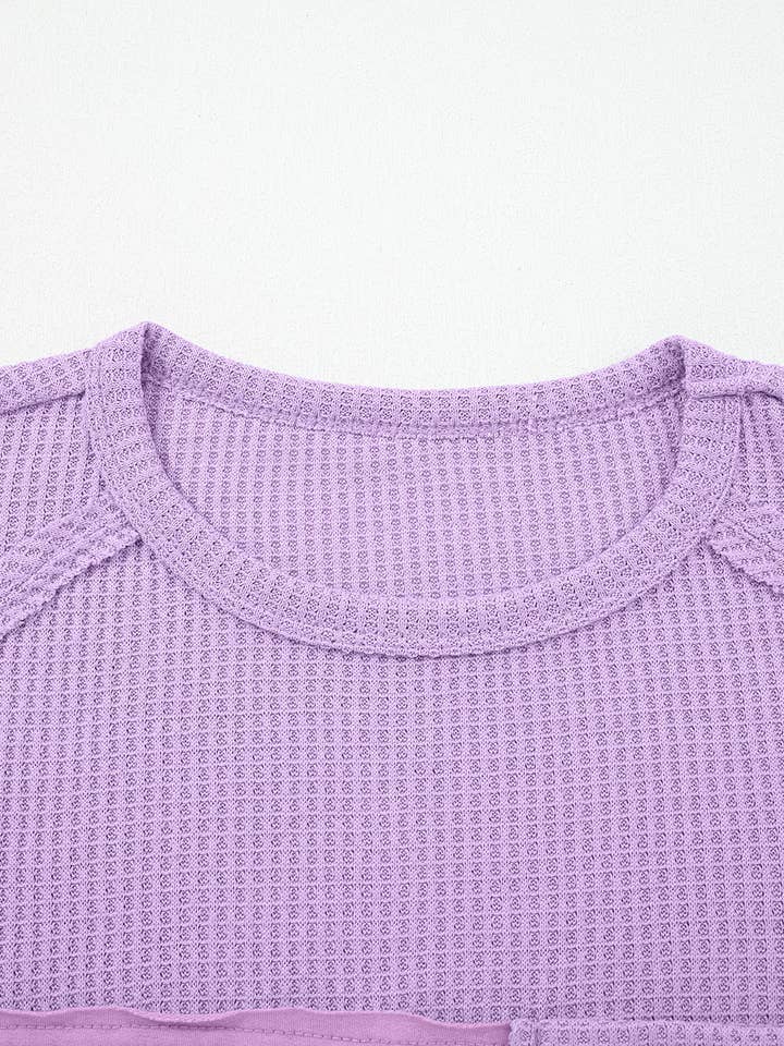 Phalaenopsis Thermal Knit Contrast Textured Patchwork Long Sleeve Top for wholesale on Faire5