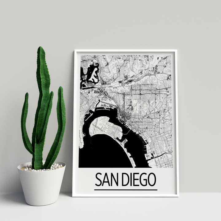 Stampa mappa di San Diego 11 «x 14" - stile Art Deco per la vendita all'ingrosso da parte di ILIKEMAPS