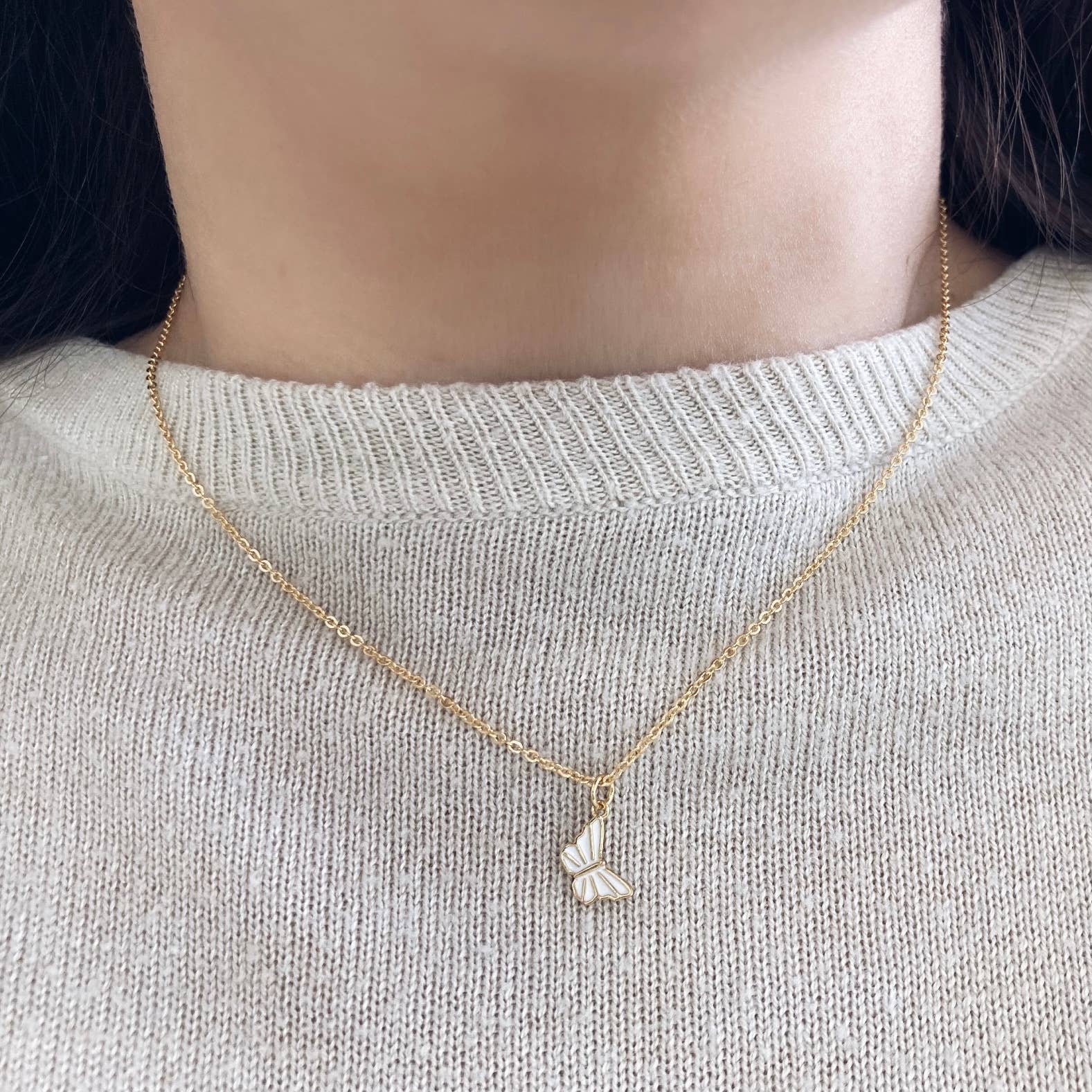 Amady Jewelry - Wholesale Pendant/Charm Necklace - Butterfly charm pendant dainty necklace 18K waterproof0