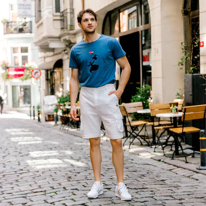 Short blanc confortable avec taille élastique pour hommes pour la vente par Los Banditos