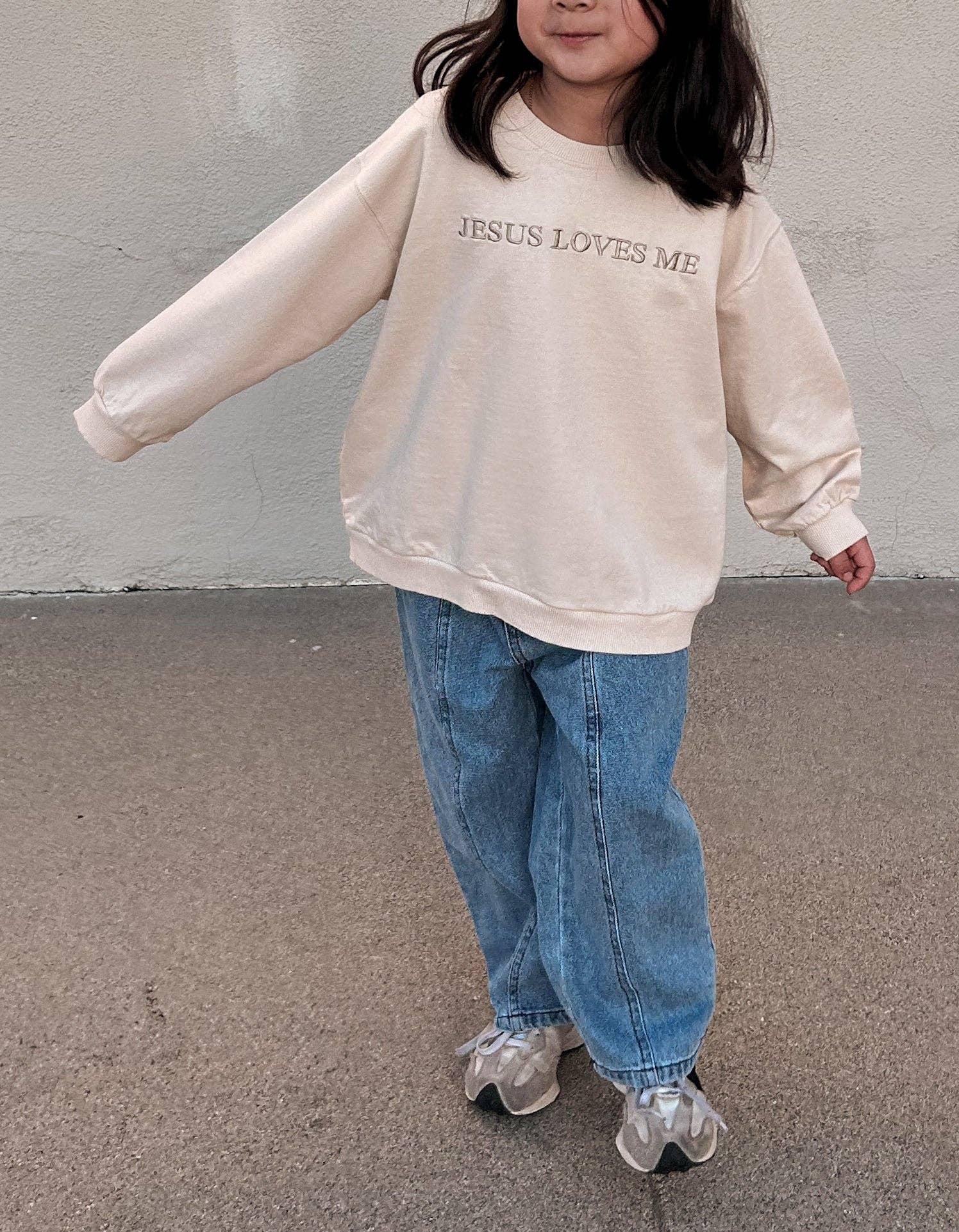 At Noon – Großhandel Sweatshirt – Kinder – [At Noon Original Design] Kinder JESUS LIEBT MICH Batik-Sweatshirt (6m-7y) - Beige Grau5