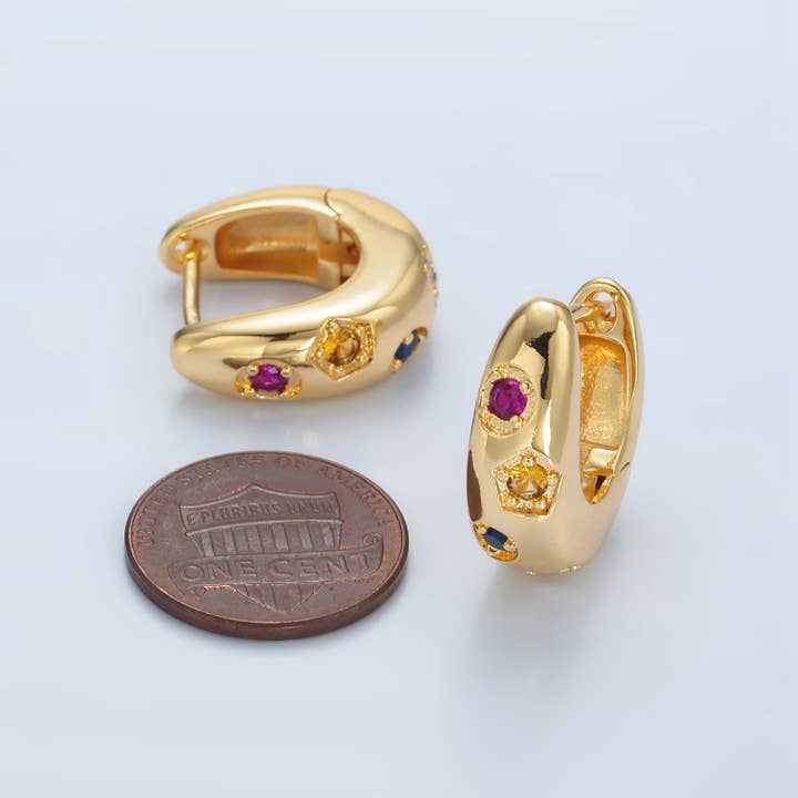 Aim Eternal - Vendita all'ingrosso Orecchini a cerchietto - Huggies Geometrici Multicolore in Oro 24K Riempito con CZ | AD7573