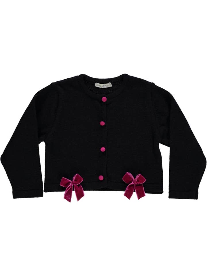 Zwarte gebreide jas met roze strikken voor wholesale door Piccola Speranza