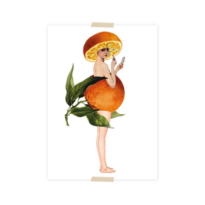 Lylies - Wholesale Postcard - Postcard collage lady in orange dress