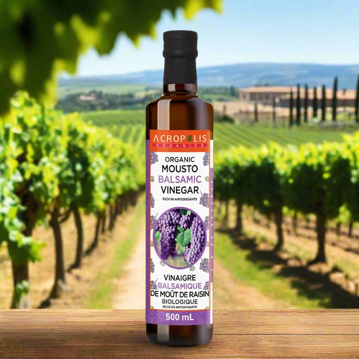 Organic Mousto Balsamic Vinegar, 500 mL for wholesale by Acropolis Organics