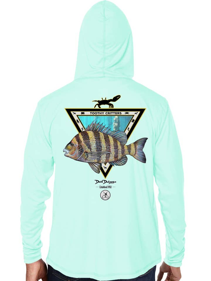 Men's Sheepshead Toothy Critters Seagrass Performance Hoodie for wholesale by David Dunleavy