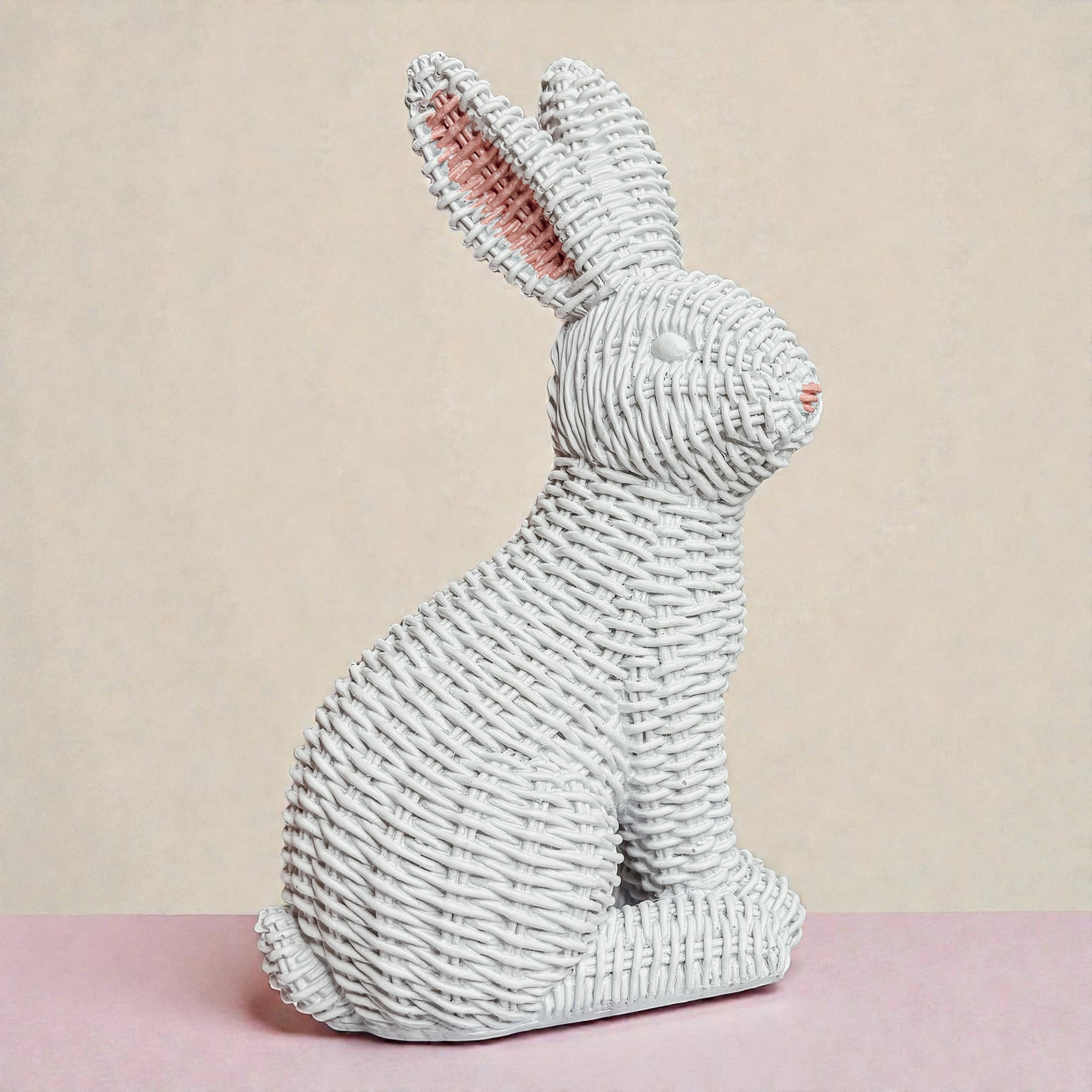 Gia Roma - Wholesale Sculpture - Easter Farmhouse Home Decor, Resin Bunny Figurine Rattan 19