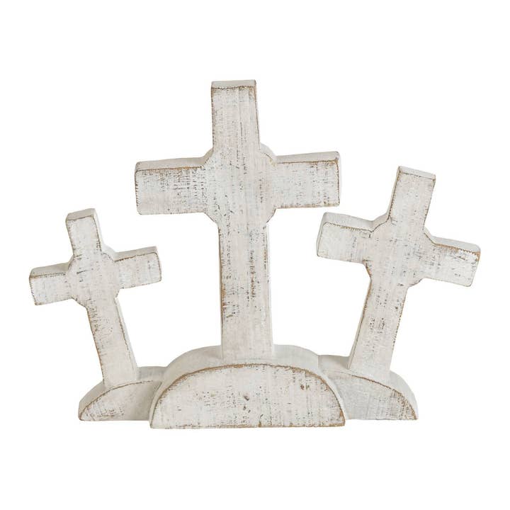 Cottage Garden - Wholesale Decorative Tabletop Object - 3 White Crosses Tabletop Cross