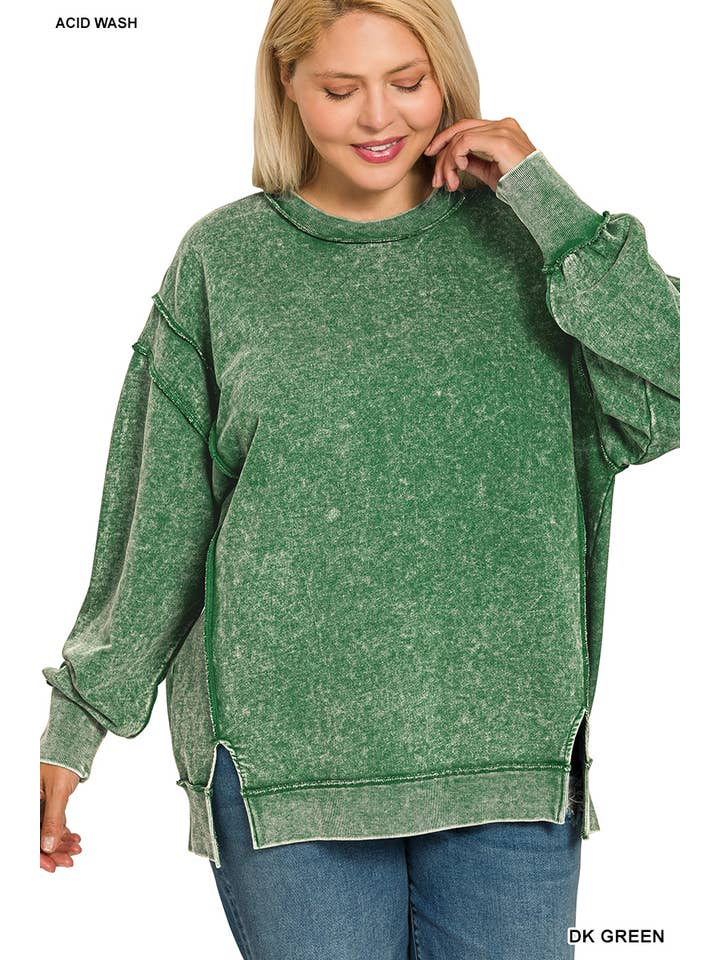 42POPS - Wholesale Sweatshirt - Women's - ,.SI-28084 Plus Acid Wash F/Terry Exposed Seam Sweatshirt5