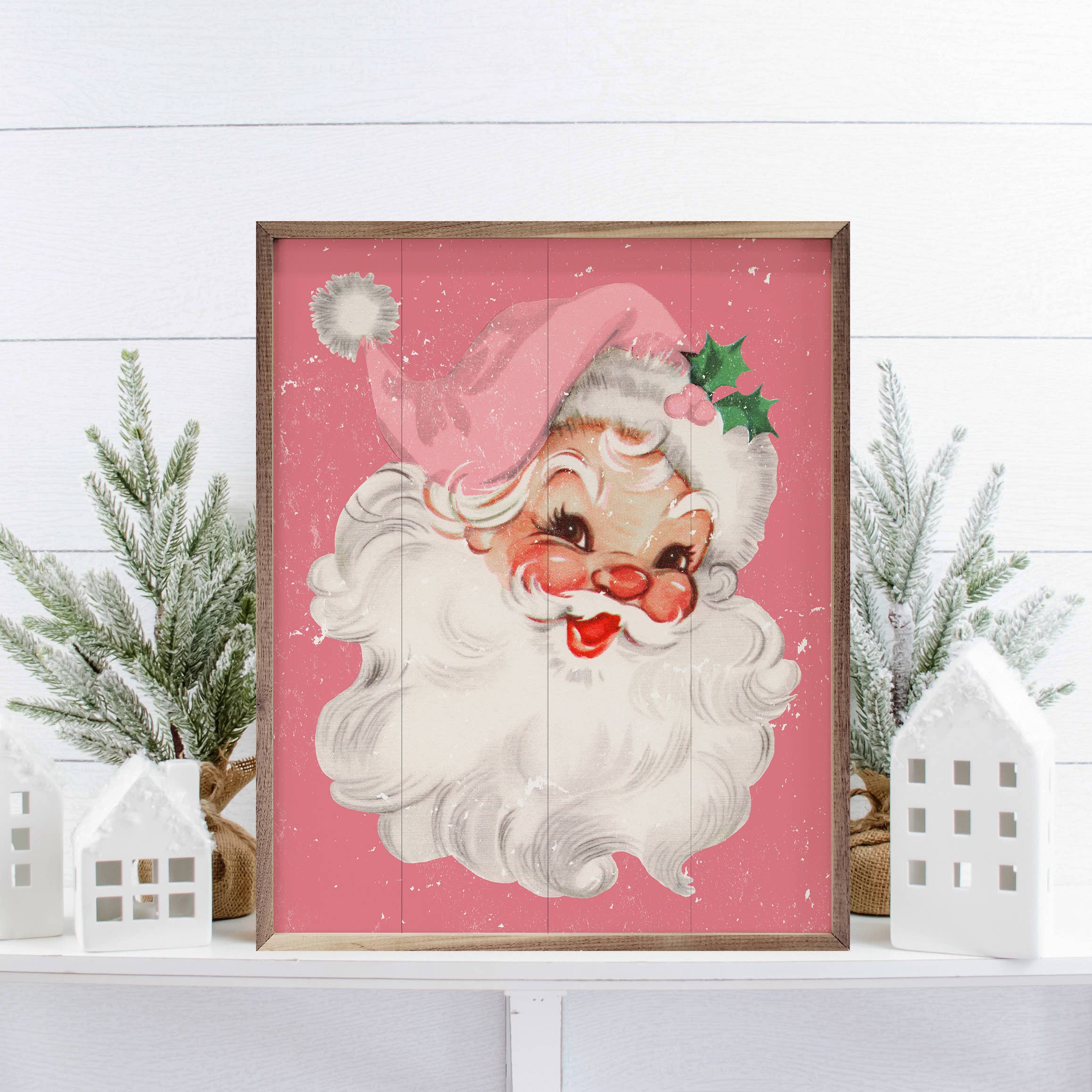 Kendrick Home - Wholesale Christmas Wall Art - Pink Santa1