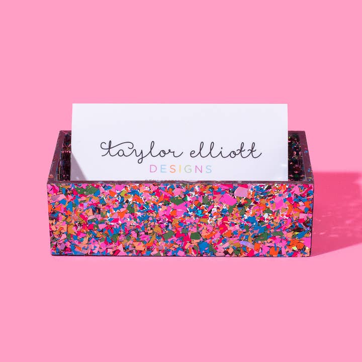 Taylor Elliott Designs – wholesale Visitkortshållare – Akryl visitkortshållare - Färgglad konfetti