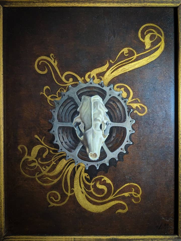 Mephitis Machina Naturae - Skunk Skull Original Oil Painting for wholesale by Studio Umbralux