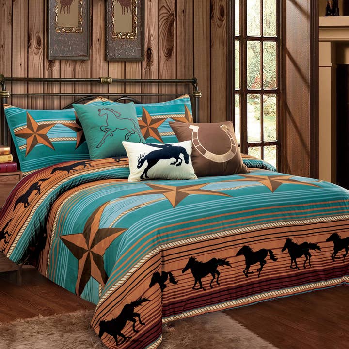 Western Linens - Wholesale Bedding Set - Running Horses 6pc comforter Set