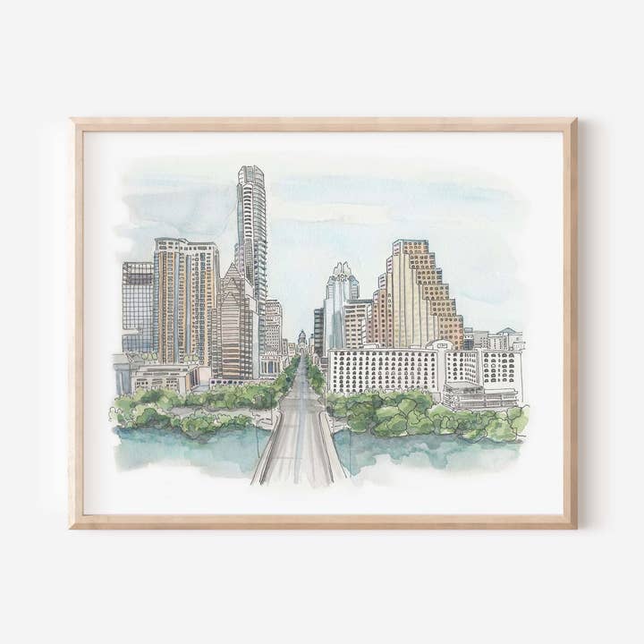 8x10 kunstdruk: Congress Avenue overdag voor wholesale door watercoloratx