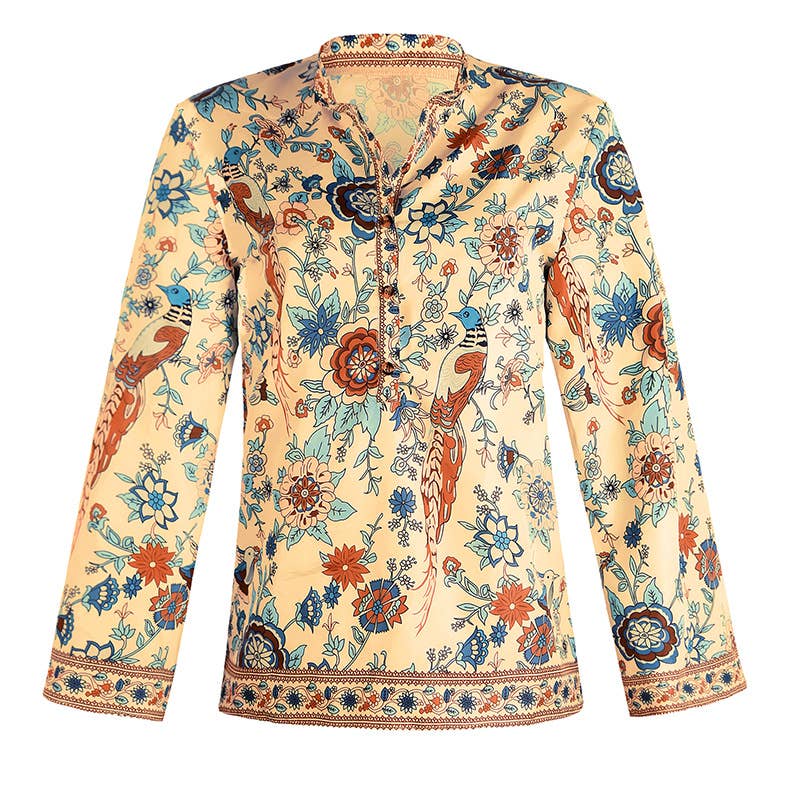 Rosa Clothing - Vente Chemisier – femme - Blouse ample à manches longues à imprimé bohème5