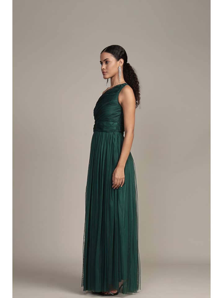 One Shoulder Maxi Dress in Emerald Green for wholesale on Faire3