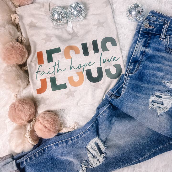 Camiseta estampada Jesus Faith Hope Love para venta al por mayor de ZZ Threadz