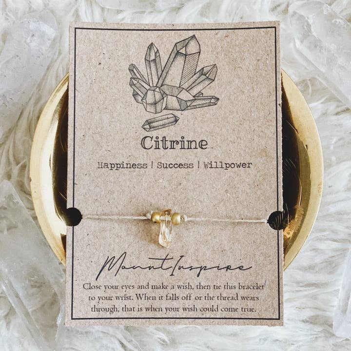Citrine Crystal Wish Bracelet with Hemp Cord & Gold Beads for wholesale by MountInspire Ltd.