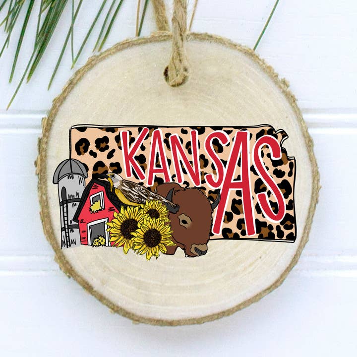 Kansas Christmas Wood Ornament for wholesale by Fancy Fanny