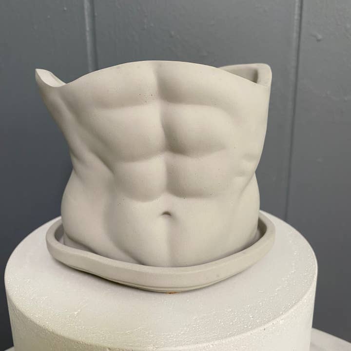 Fancy Concrete - Vente Pot - SIXPOT - Pot de Corps pour Hommes | Torse d'Homme en Béton | Pot pour Hommes