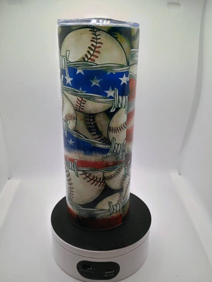 20 oz tumbler~Baseball's with barbed wire for wholesale by Creations by Pamela V
