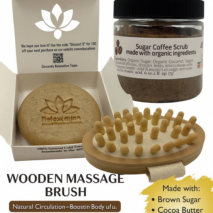 Coffee Gift Set: Scrub, Natural Soap & Body Massager Brush for wholesale by Relaxcation