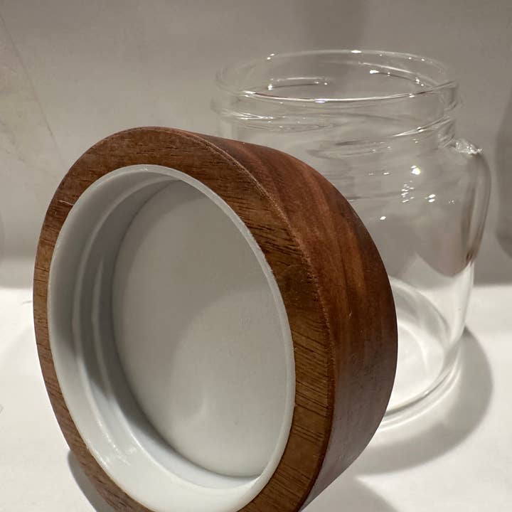 10oz Acacia Wood and Glass Storage Jar for wholesale by Flavour Goods
