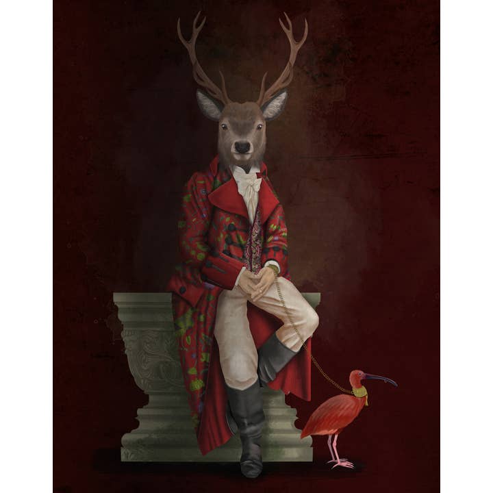 Lienzo impreso artístico de edición limitada de Deer & Bird, Stag Regency para venta al por mayor de FabFunky Ltd